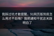 我踩过坑才敢提醒，91网页版到底怎么用才不后悔？我把通知干扰这关踩明白了