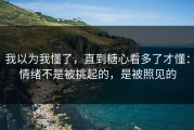 我以为我懂了，直到糖心看多了才懂：情绪不是被挑起的，是被照见的