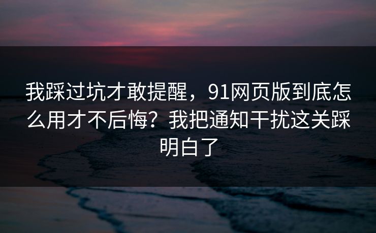 我踩过坑才敢提醒，91网页版到底怎么用才不后悔？我把通知干扰这关踩明白了