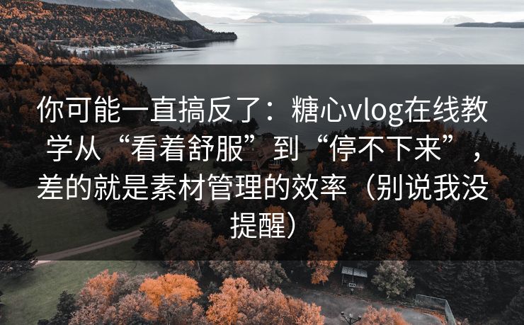 你可能一直搞反了：糖心vlog在线教学从“看着舒服”到“停不下来”，差的就是素材管理的效率（别说我没提醒）