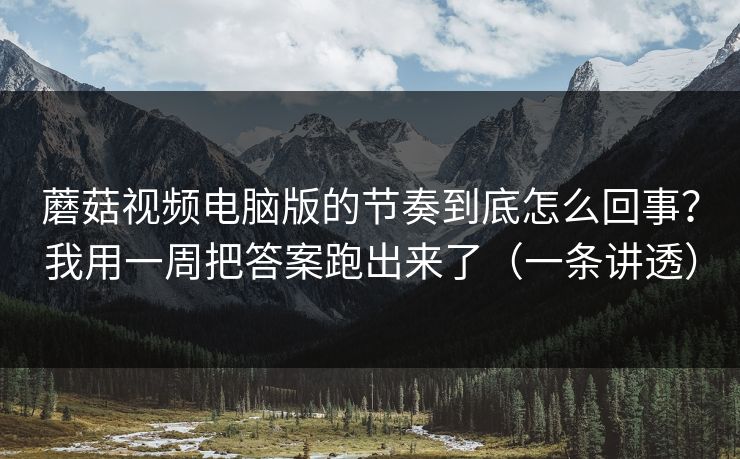 蘑菇视频电脑版的节奏到底怎么回事？我用一周把答案跑出来了（一条讲透）